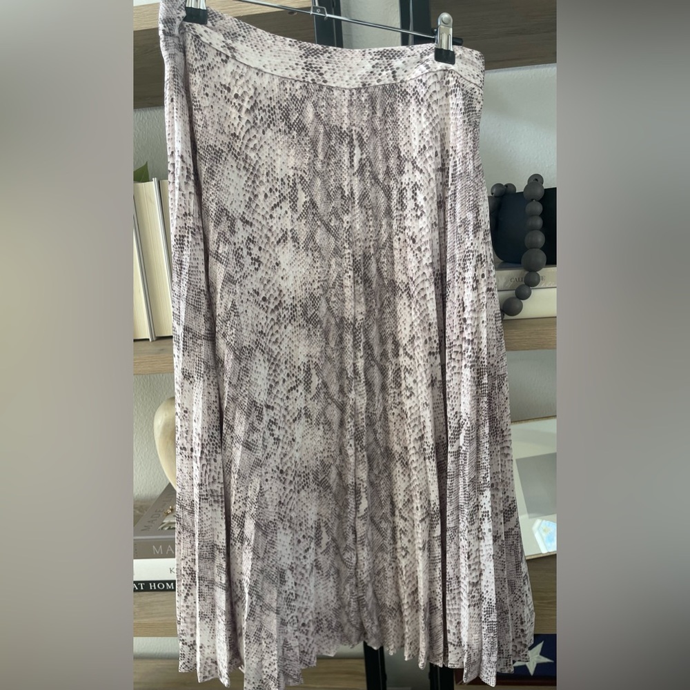 Loft Light Pink Snake Print Pleated Maxi Skirt
